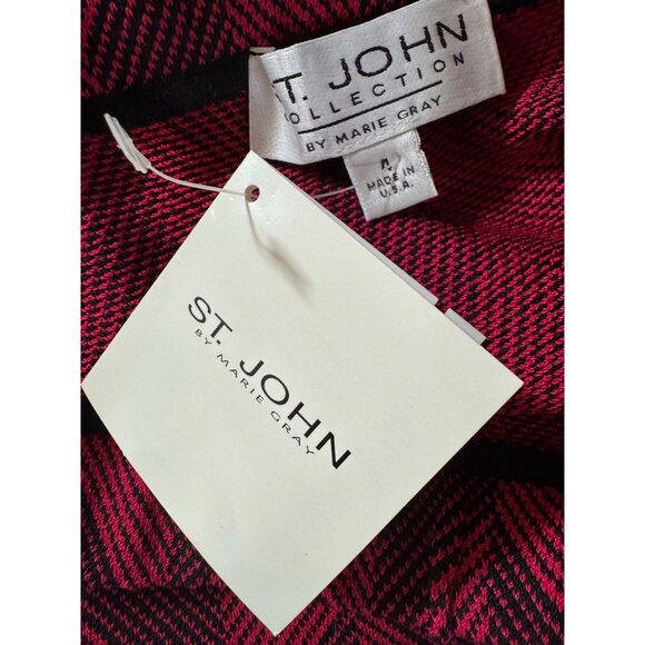 St. John Collection Cranberry/Black Chevron Wool & Rayon Skirt K716335 Size 4 - Picture 5 of 13